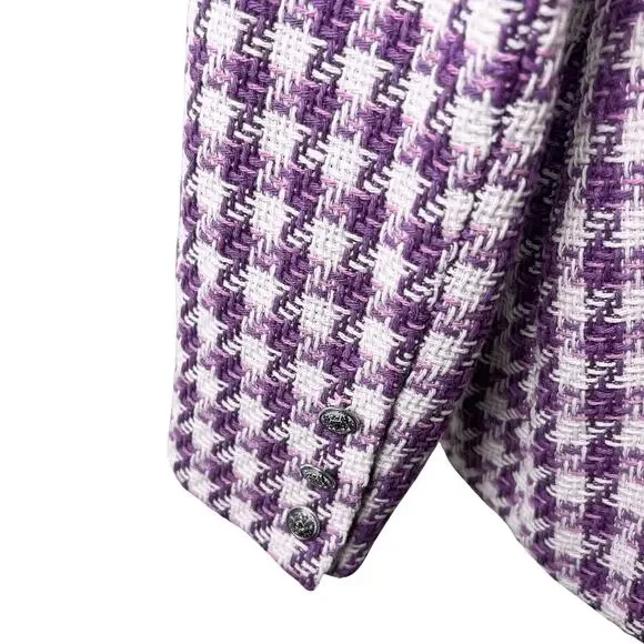 Ellen Tracy Mauve Houndstooth Tweed Blazer Jacket XL Preppy Old Money Coquette - Picture 8 of 11